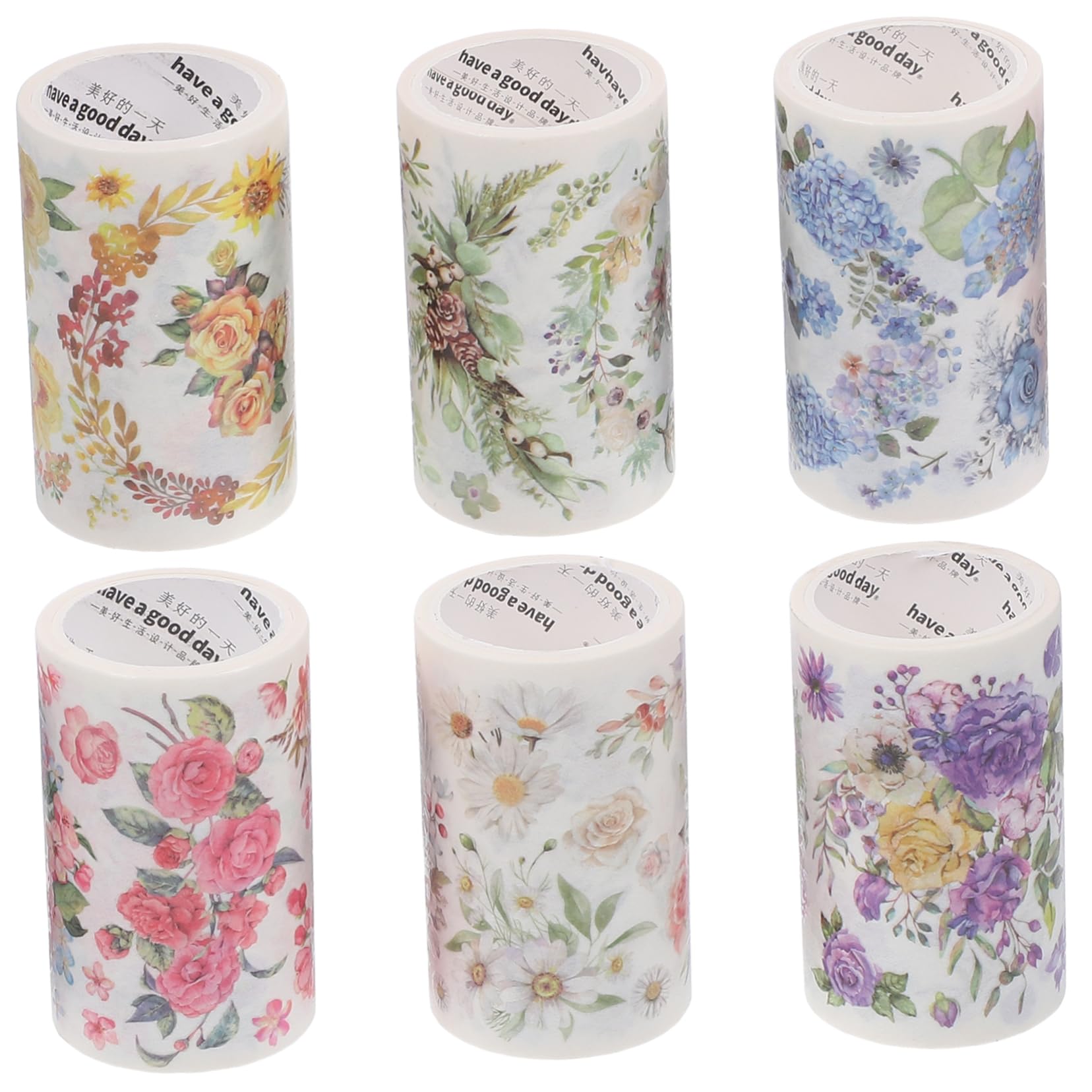 6 Rolls Floral Washi Tape Set, Floral Print Decorative Masking Tape, Decorative Multi-Pattern Washi Tape for DIY Craft Wrapping Festivals Decoration Scrapbooking