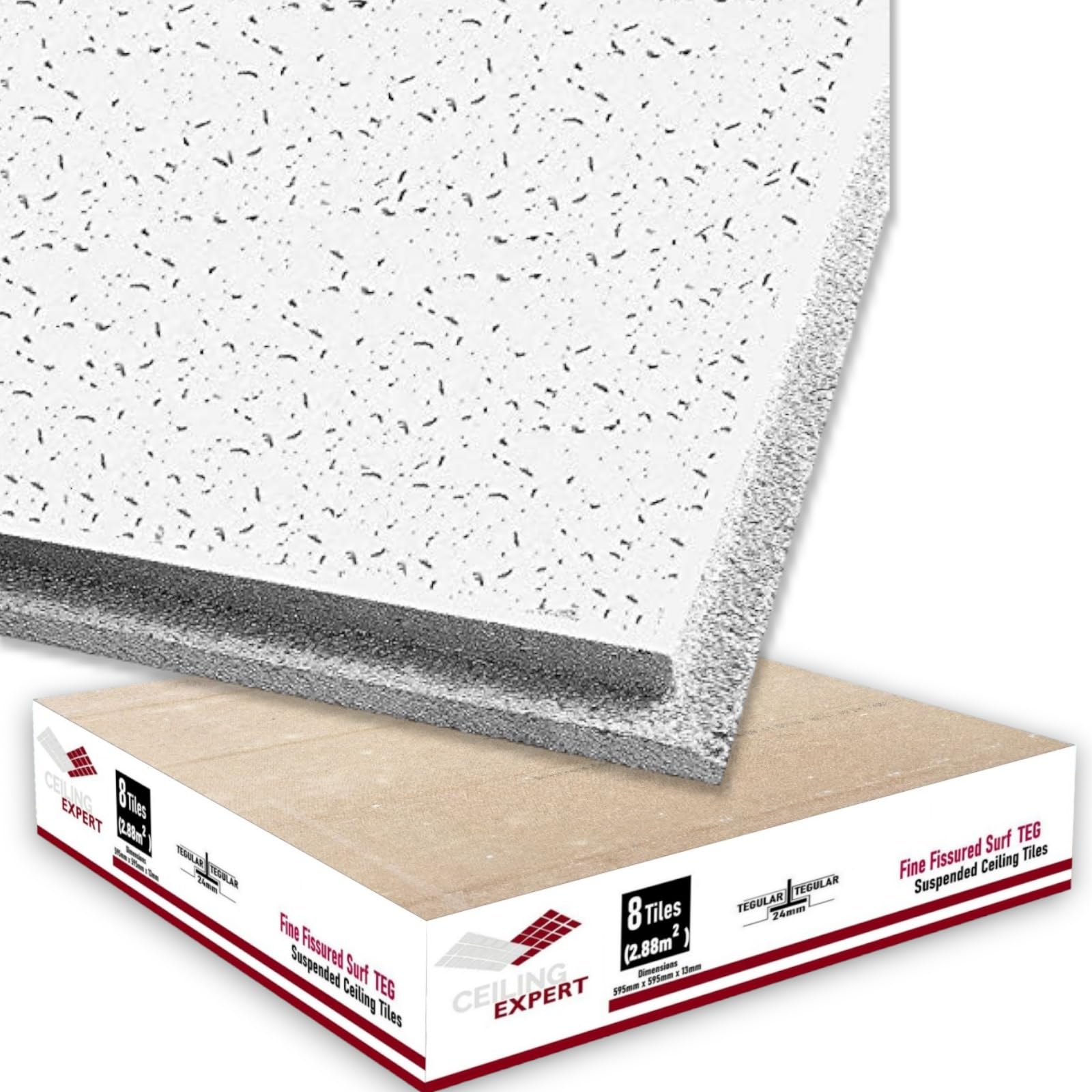 Suspended Ceiling FINE FISSURED TEGULAR Edge Tiles 595 x 595 600x600 8 Tiles in Box