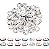 100 Piece Large Hole Rhinestone Spacer Beads 10mm Multicolor Rondelle Spacer Beads Silver Plated Crystal Bead for Bracelets Necklaces Jewelry Making DIY Crafts
