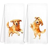 JOQUXI Golden Retriever Kitchen Towels Set of 2, Dog Lovers Gifts, Adorable Canine Decorative Hand Tea Towels for Bathroom Kitchen, Gifts for Dog Enthusiasts Dish Towel Dishcloth, 16x24 Inch