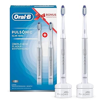 Oral-B Pulsonic Slim 1900 Elektrische Schallzahnbürste mit 2. Handstück, für überlegene Plaque-Entfernung, silber