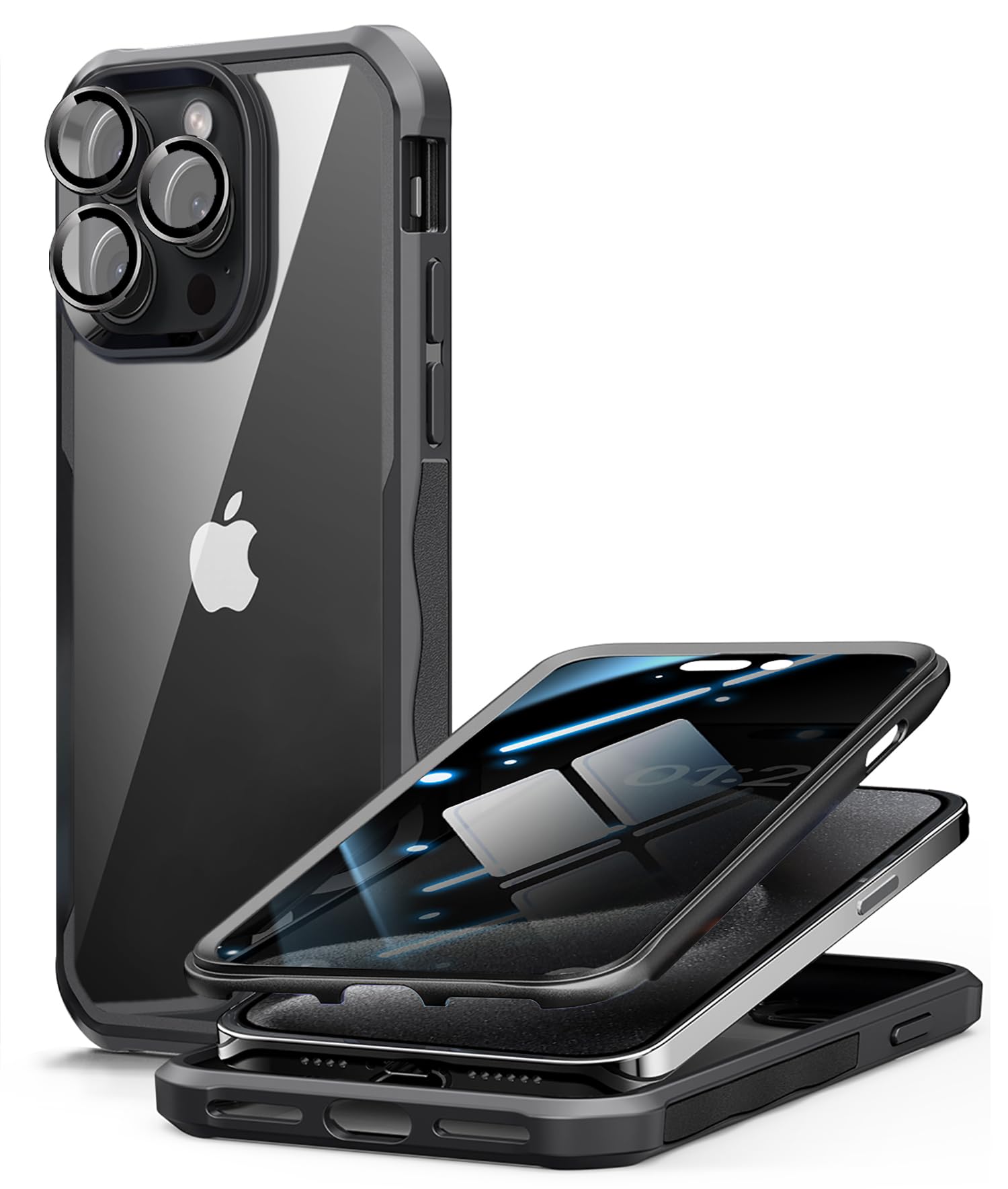 OMGZONE Privacy Case for iPhone 15 Pro Max 360 Degree Cover,Screen Protector built-in Privacy Tempered Glass and Camera Lens Protector,Full Body Shockproof Bumper Case for iPhone 15 Pro Max,Black — image 1