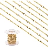 COGCHARGER 3.28 Feet 1M Brass Bar Link Chains Unwelded Metal Long Stick Link Cable Chains Real 18K Gold Plated for Jewelry Necklace Making Crafts