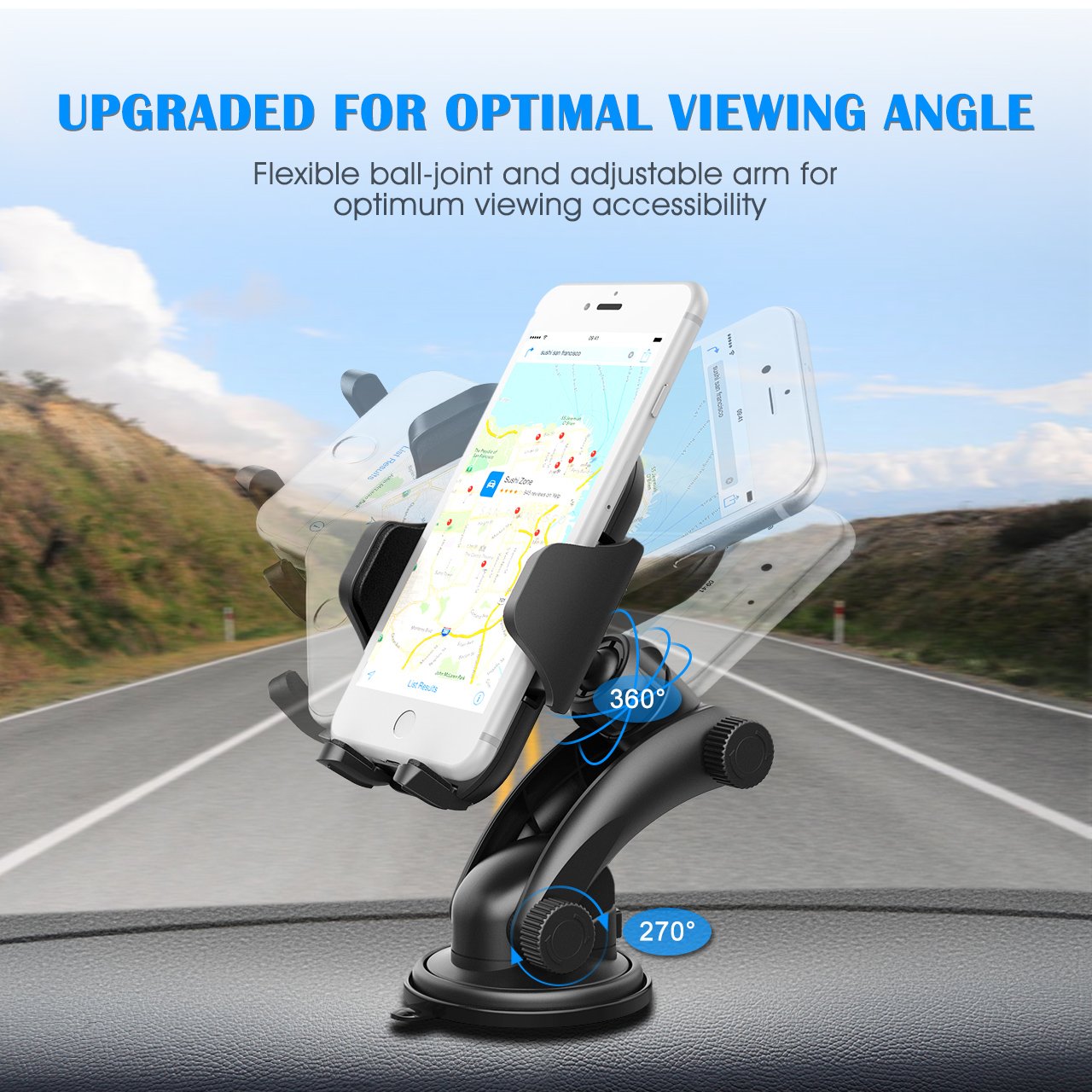 Mpow Car Phone Holder, Universal Dashboard Car Phone Mount Holder/w One