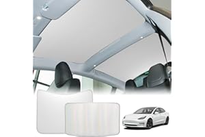 ROCCS Sunshade Roof for Tesla Model 3 2023-2021 Colorful Ice Crystal Glass Roof Sunshade Sunroof No-Sag Design Retractable Sunshade Heat Insulation Roof Window Sun Protection Snap Foldable (White)