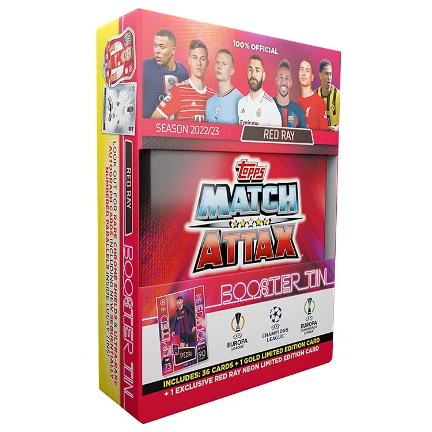 Topps Match Attax 22/23 - UEFA Champions League Football Cards | Booster Tin - Red Ray (38 Cards, Including 2 Gold Limited Edtions)