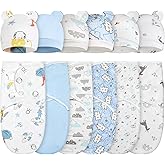 Ramede 6 Pack Swaddle Blanket with Hats for Baby Girl Boy 100% Cotton Swaddles 0-3 Months, Adjustable Breathable Skin Friendly Receiving Blanket Wrap, Essential for Newborns
