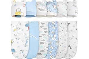 Ramede 6 Pack Baby Swaddle Blanket with Hats Sleep Swaddle for 0-3 Months Newborn Sacks Soft Cotton Wearable for Girl and Boy