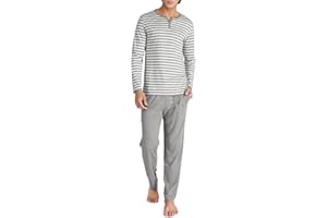 DAVID ARCHY Men's Pajamas Set Soft Cotton Long Sleeve Sleepwear Comfy Loungewear Pjs with Pockets