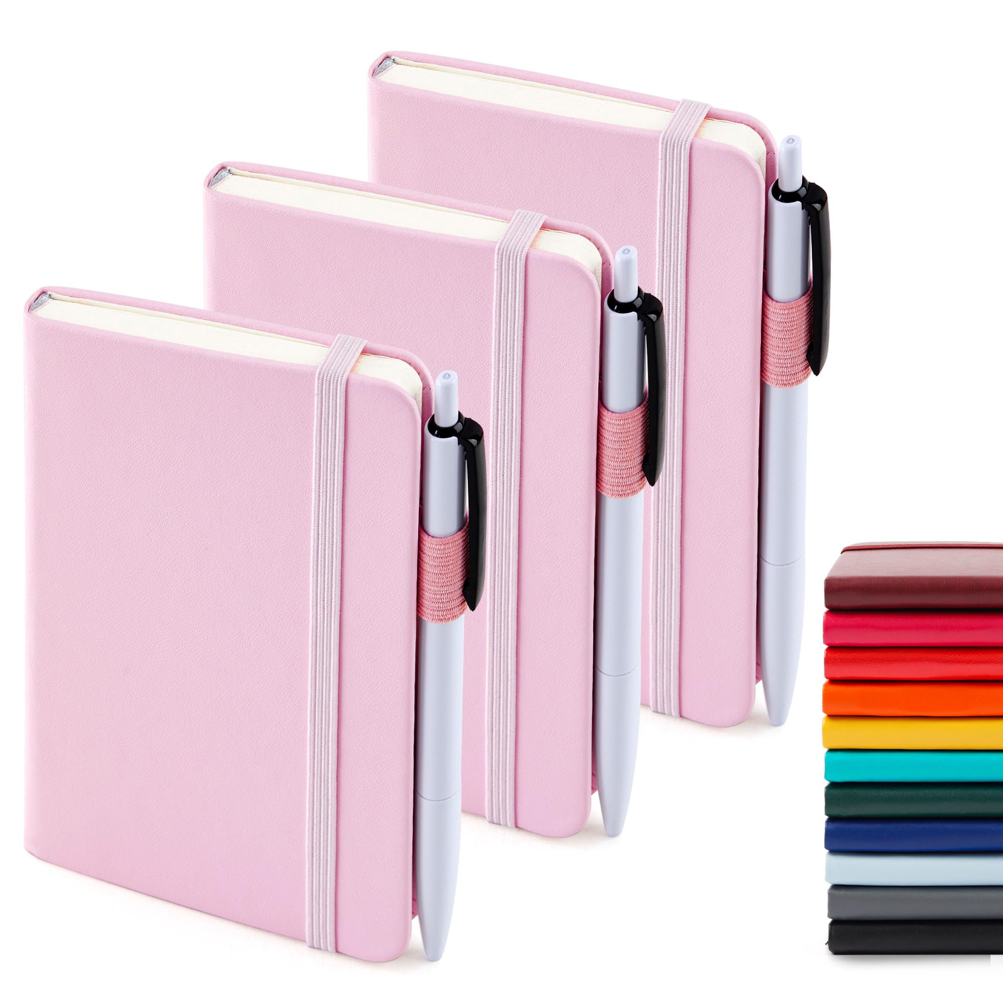feela 3 Pack A6 Pocket Notebooks, Hardback Lined Small Notebooks with Dividers and Black Pens, Classic Ruled Mini Notepads Journal Bulk, for Office School Writing Plans Memos, 9 X 14cm, Rose Pink