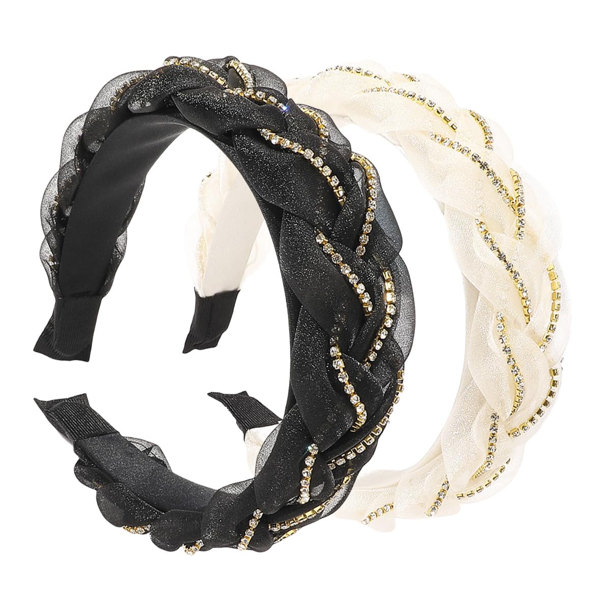 2 Pieces Headbands for Women Ladies Twist Knot Headband Glossy Silk Braid Hair Bands Diamond Beads Head Bands Fashion Hair Accessories 14707 — image 1