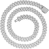 LuxeFlex Prong Cuban Link Chain for Men and Women, 14K Gold/White Gold Plated, 5A Zircon Iced Out Cuban Link Necklace, Diamond CZ Rapper Miami Hip Hop Jewelry