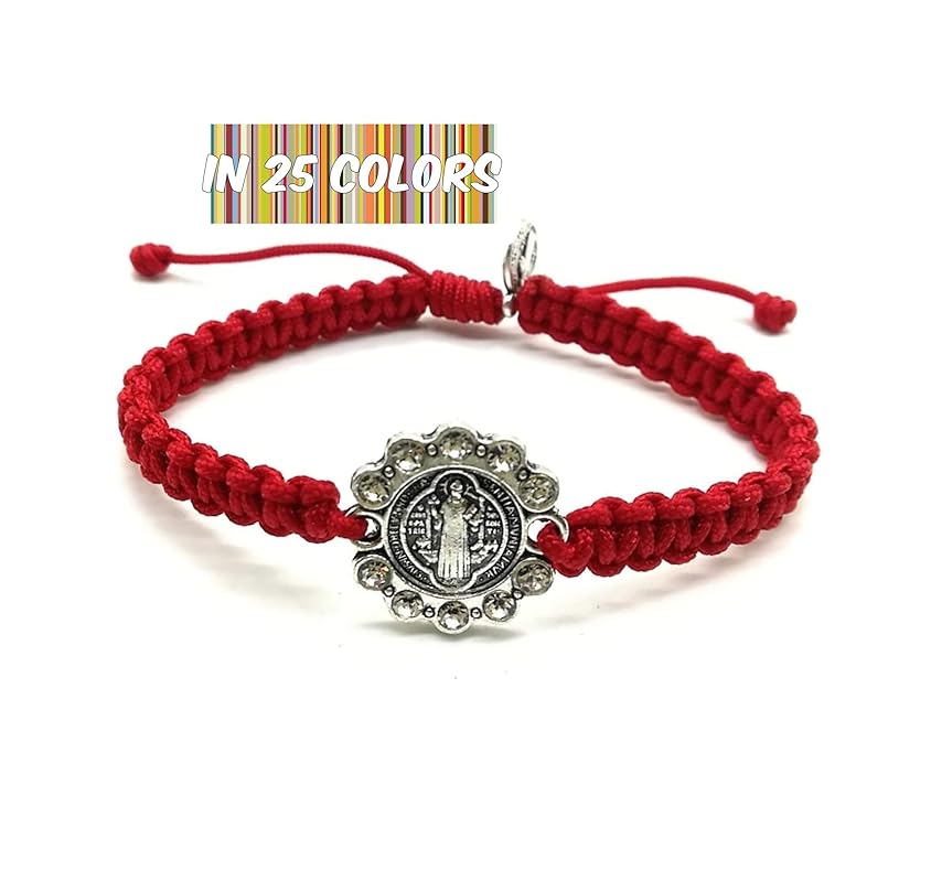 Saint Benedict Bracelet For Women Girls San Benito Medal on Adjustable Cord Handmade