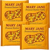 Peanut Butter Taffy Candy Mary Jane Chewy Treats 4 Bags - Individually Wrapped - 12 oz Total