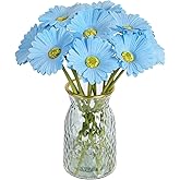 IPOPU Daisies Flowers Artificial,20PCS Blue Gerbera Daisy Artificial Flowers Fake Daisies for Wedding Party Office Home Decorations(Light Blue)