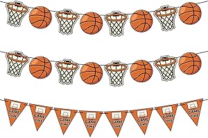 3Pcs Basketball Party Decorations Banner Set, Ready to Hang Basketball & Hoop Themed Decor with Pre-Strung String, Birthday P