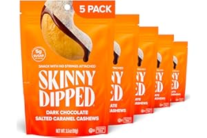 SkinnyDipped Salted Caramel Cashews, Healthy Snack, Plant Protein, Gluten Free, 3.5oz Resealable Bags, Pack of 5