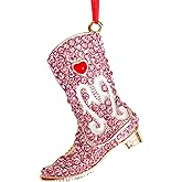 Ushinemi Cowgirl Christmas Ornaments Pink Shoe Ornament for Tree Decor, Sparkles Hanging Boot Keepsake Gifts for Mom Grandma Women Girls Sisters
