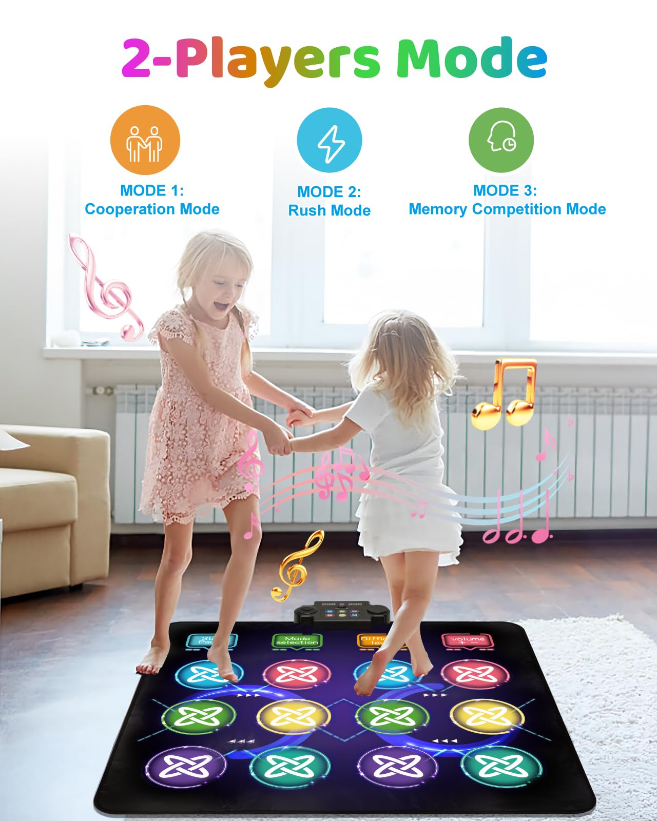 Gleamkid Dance Mat Toys for Kids: LED Light-Up 12-Button Dance Pad with Adjustable Volume, Built-in Music, 1-Player & 2-Player Mode, 8 Challenge Modes and 3 Speed Level, Xmas Gifts for Kids Age 3-12