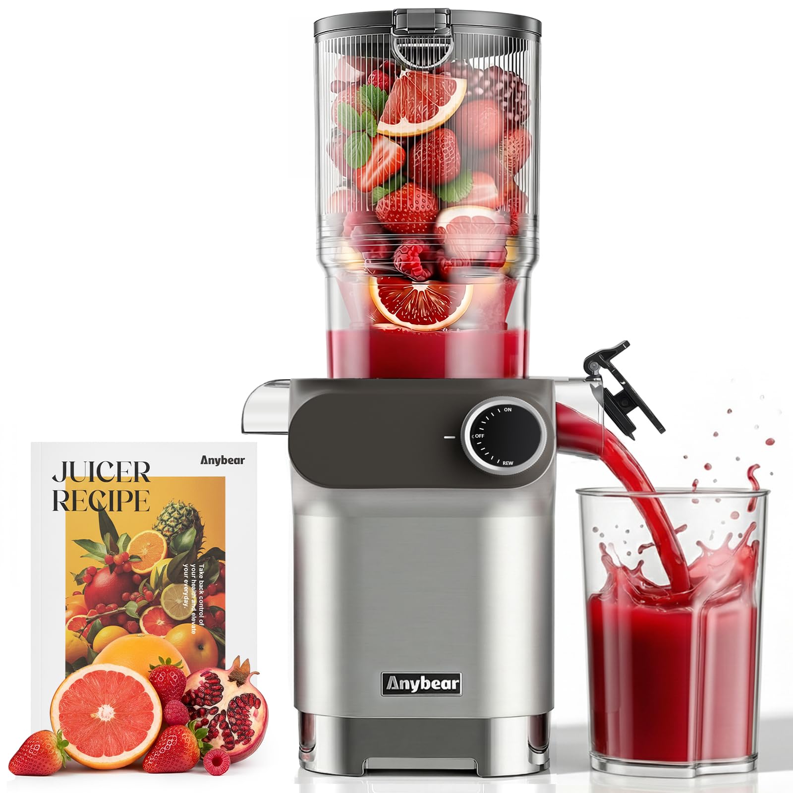 Photo 1 of Anybear Slow Juicer, 200W Cold Press Juicer 4.3" Large Feed Chute Fit Whole Fruits Vegetables | Heavy-Duty Auger | Tritan Material | BPA Free | Juice Recipes (Silver Gray)