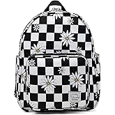 VASCHY Small Backpack for Women, Cute Mini Lightweight Nylon Travel Backpack Purse for Teen Girls Plaid Daisy