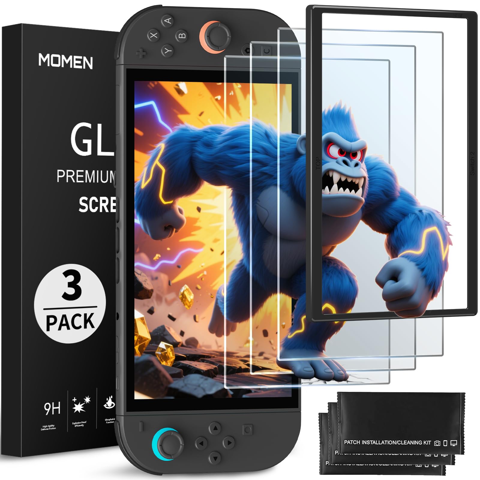 3PCS Switch 2 Tempered Glass Screen Protector for Nintendo 2025 Anti-Glare with Auto-Alignment, Anti Blue Light 9H Glass Matte Switch2 Screen Protector, Dust Free, 25 Seconds Installation, Bubble-Free, Ultra-Clear