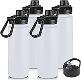24oz Insulated Water Bottle with Straw Lid, Stainless Steel Metal Water Bottle with Straw & Wide Mouth Lid, Double Wall Vacuum Water Bottle for Hiking Camping, White 4 Pack