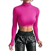 GEMBERA Women's Long Sleeve Turtleneck Crop Tops Fitted Basic T Shirt Top
