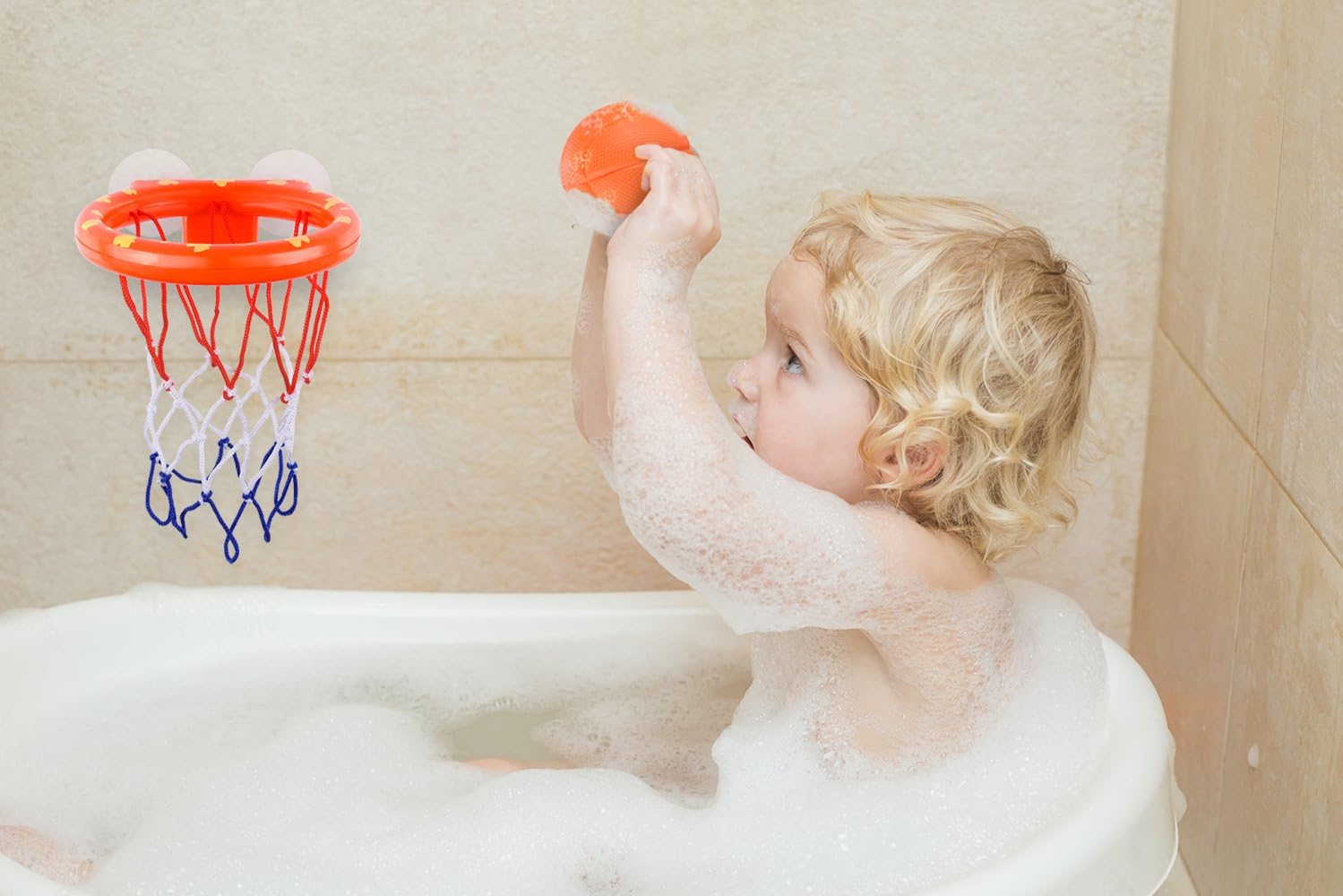 BRITENWAY Fun Basketball Hoop & Balls Playset for Little Boys & Girls | Bathtub Shooting Game for Kids & Toddlers | Suctions Cups That Stick to Any Flat Surface + 3 Balls Included: Toys & Games