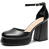 DREAM PAIRS Women's Chunky Platform High Heels Closed Toe Block Ankle Strap Dress Wedding Party Pumps Shoes