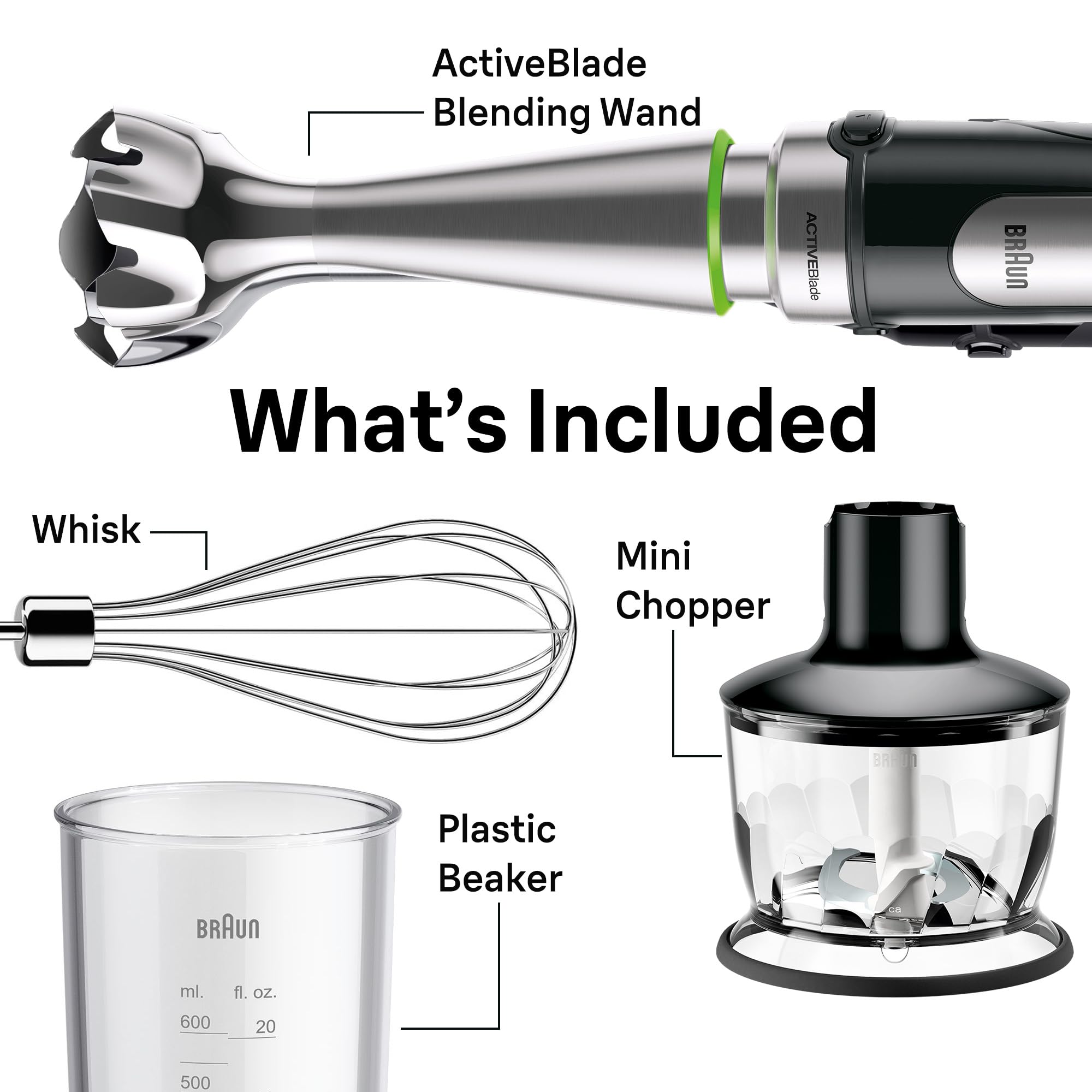 Braun MultiQuick 7 3-in-1 Immersion Blender with Food Processor – Powerful Handheld Electric Stick Blender - Emulsifier for Chopping, Beating & Whisking - Ideal for Soup, Puree, Smoothies & More