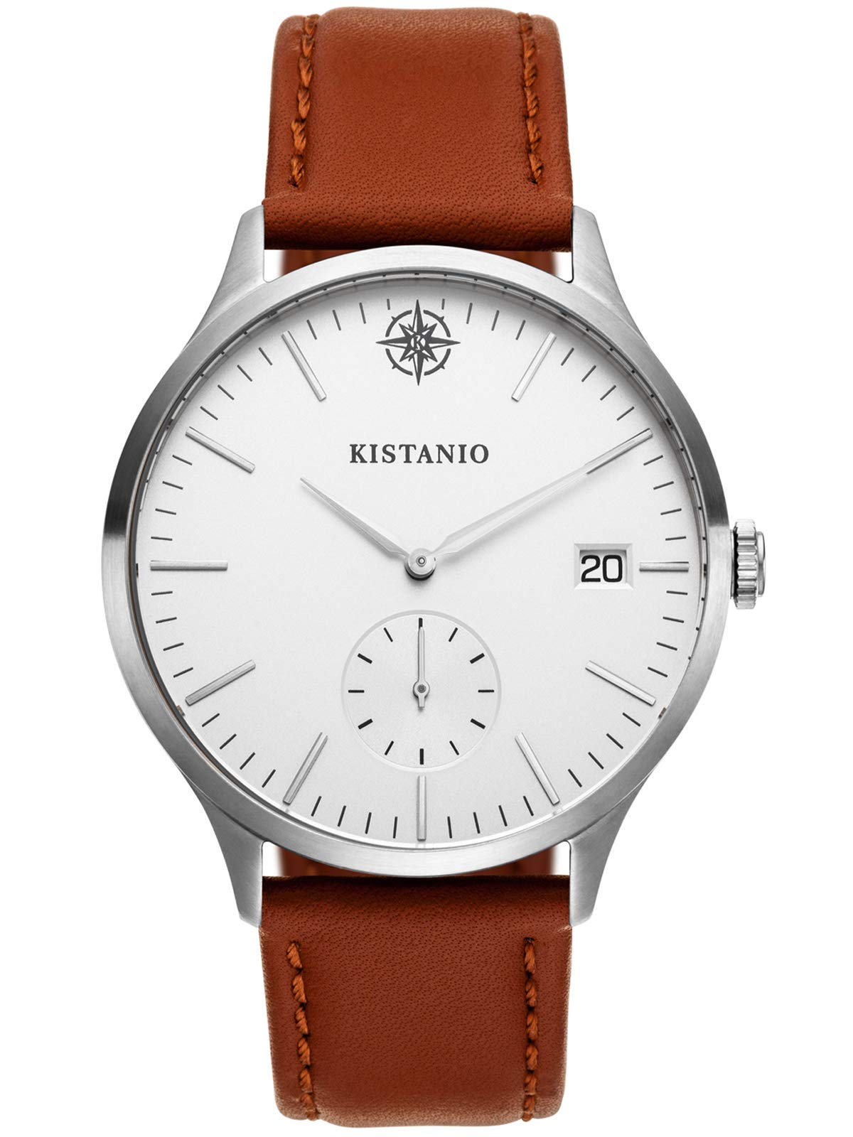 Kistanio Men's Quartz Watch Stratolis Sapphire Glass Steel Silver with Brown Leather Strap KIS-STR-40-106