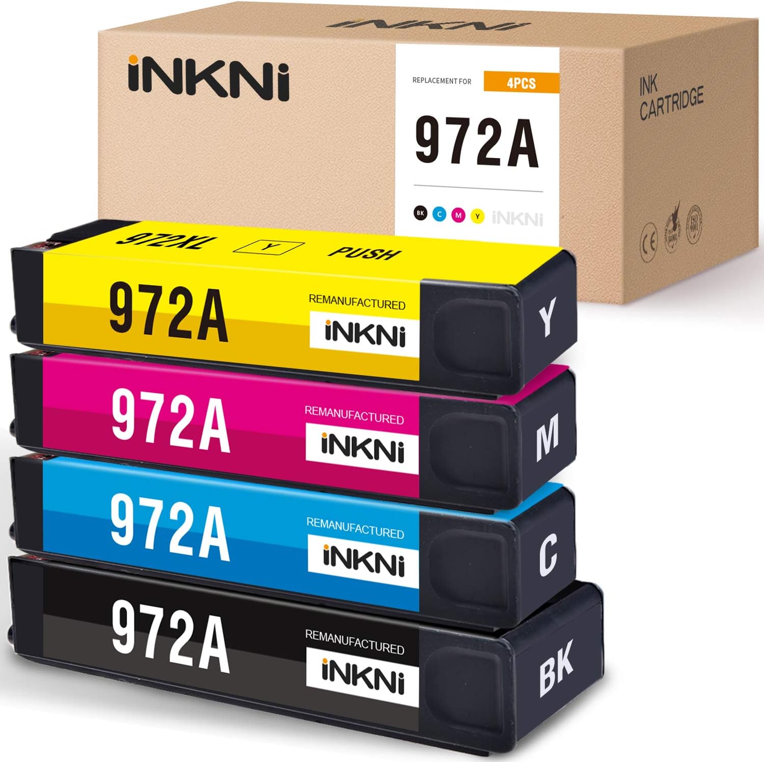 INKNI Remanufactured Ink Cartridge Replacement for HP 972A 972X for PageWide Pro MFP 577dw 477dw 577z 477dn 452dw 452dn 377dw P57750dw 552dw Printer (Black Cyan Magenta Yellow, 4-Pack)
