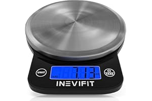 INEVIFIT DIGITAL KITCHEN SCALE, Highly Accurate Multifunction Food Scale 13 lbs 6kgs Max, Clean Modern Black with Premium Stainless Steel Finish. includes Batteries