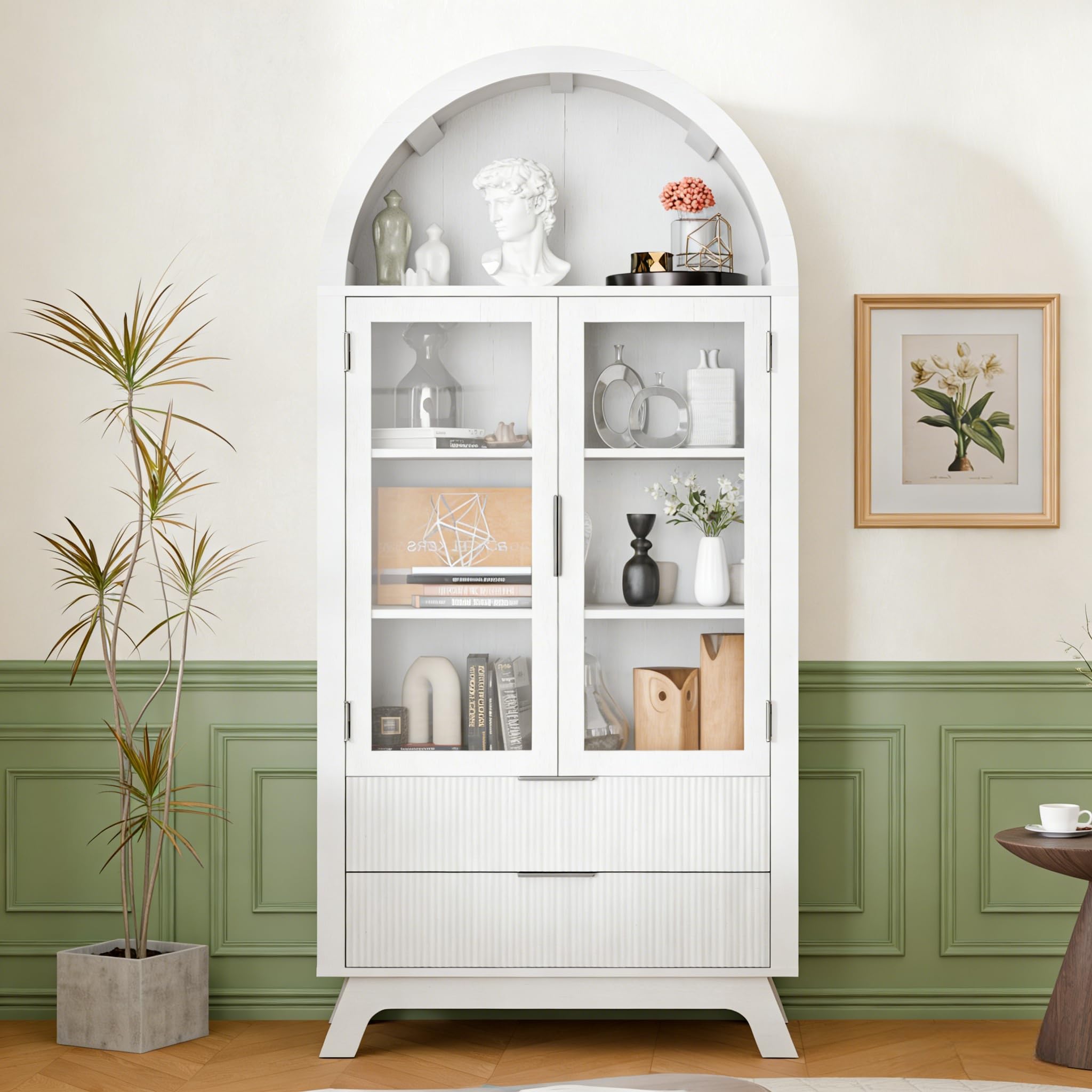 Photo 1 of **DAMAGED PARTS***Trygoal 73'' Arched Cabinet with Glass Doors, Mid Century Modern Tall Cabinet with Display Storage Shelves, China Cabinet Rounded Top Bookcase for Living Room Dining Room Kitchen Bedroom, White