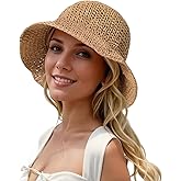 Womens Straw Beach Sun Hats, Foldable Packable Floppy Handmade Crochet Hats for Women,Large Summer Vacation Wide Brim Hat