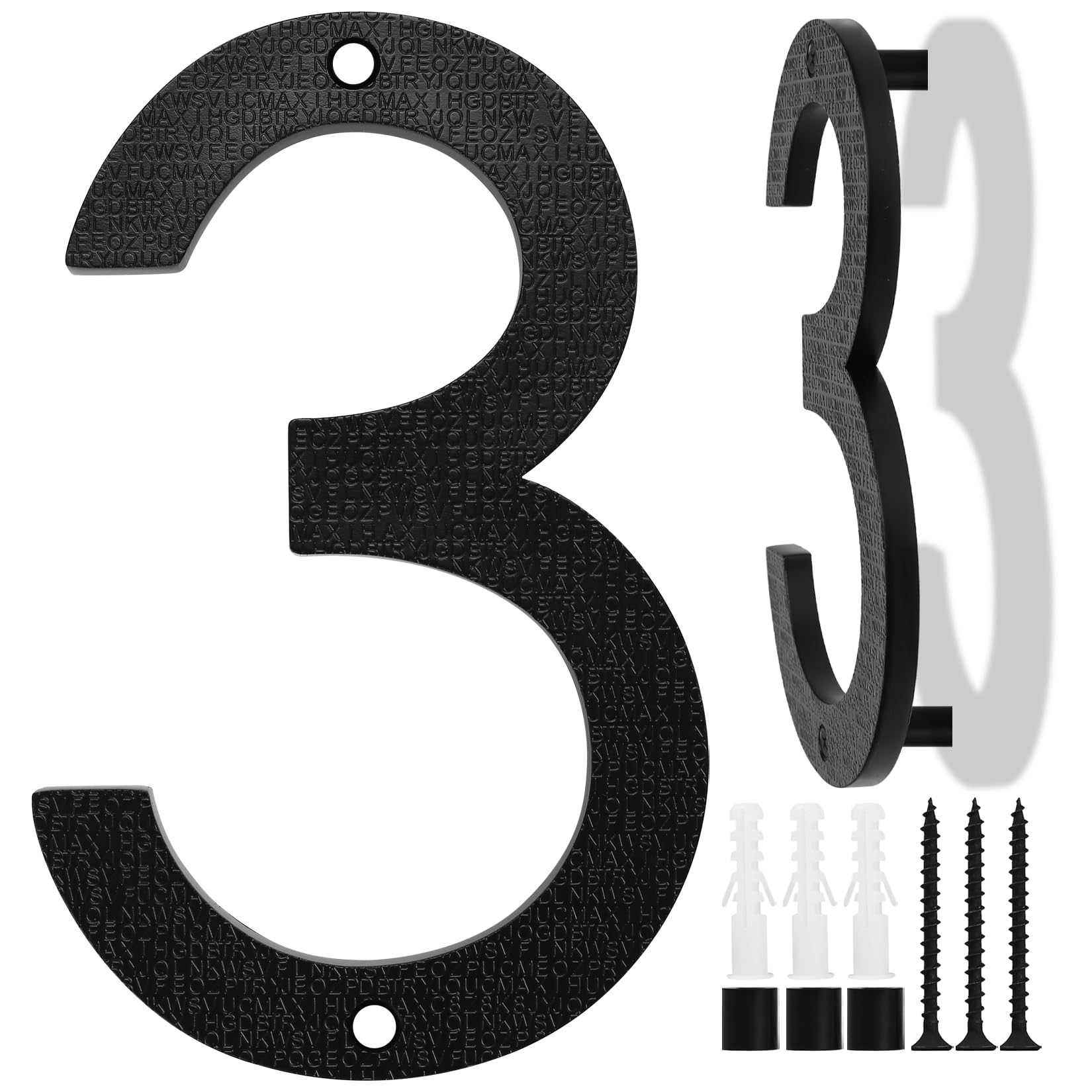 Black House Number, 20cm Large, Floating House Number Plaque, Street Door Number made from ABS Plastic with 3D Effect for Office Doors, Mailboxes, Garages - Digit(3)