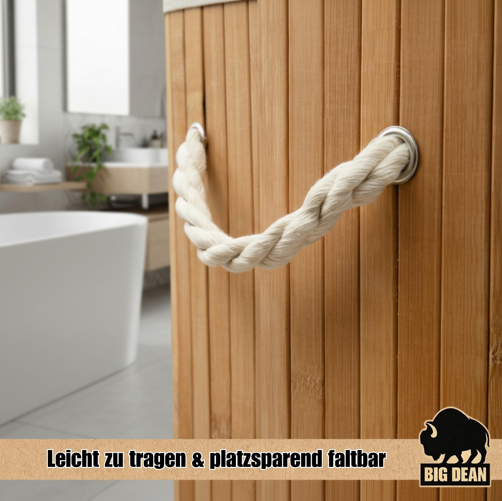 BigDean Wäschekorb Bambus 72L Wäschesammler Wäschetruhe Wäschetonne 5