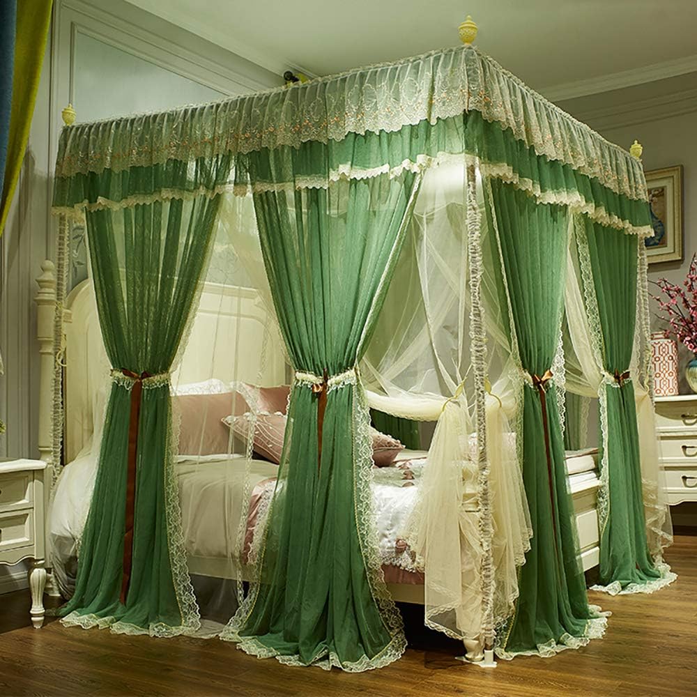 FGKLU Double Dustproof Mosquito Net, Solid Color Four Corner Bed Canopy Mosquito Net, 360° Anti-Mosquito Encryption, for Bedroom, Adults, Kids,Green Plus Yellow,180 * 200cm