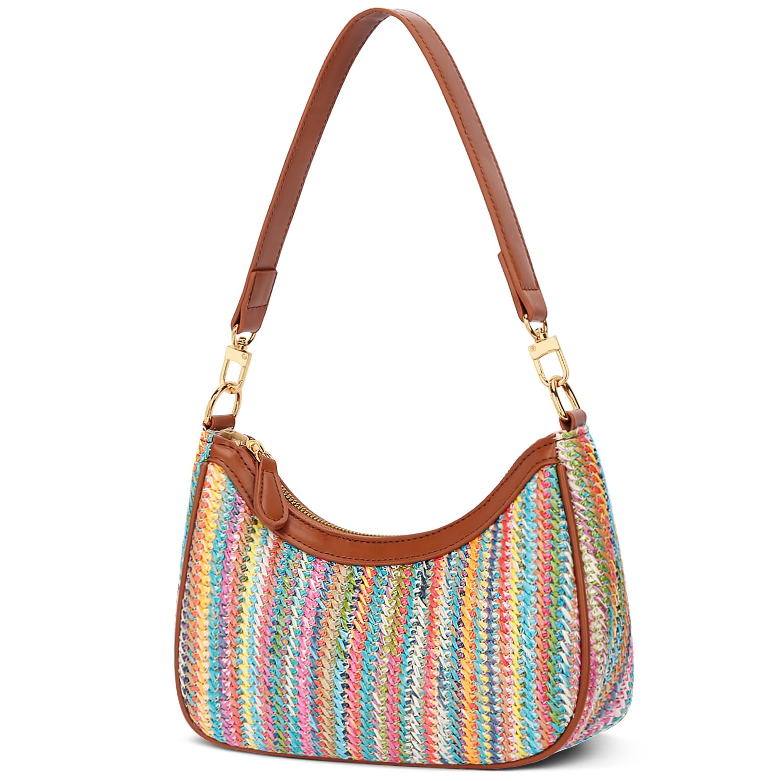 Photo 1 of KKXIU Summer Straw Beach Woven Shoulder Bag Vacation Clutch Purses for Women Hobo Tote Handbags (Colorful)