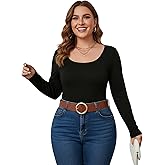 winkbay Women's Plus Size Scoop Neck T Shirts Fall Long Sleeve Fitted Basic Tees Dressy Casual Tops
