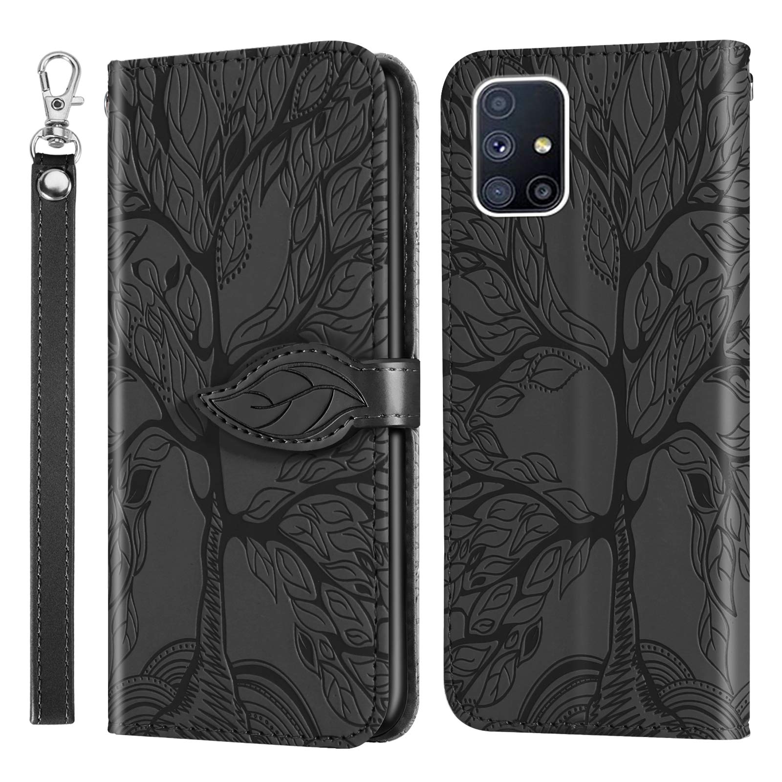 AsWant Case for Galaxy A51 Embossed Tree PU Leather Case Cover Soft TPU Case Wallet Flip Protective Cover Magnetic Stand Function Phone Case for Samsung Galaxy A51 - Black