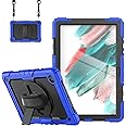 FS FANSONG Samsung Galaxy Tab A8 10.5 Inch Case 2022,SM-X200/X205/X207 Tablet Cover with Screen Protector Pencil Holder 360 Degree Rotating Kickstand and Shoulder Strap Blue