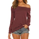 Halife Women's Long Sleeve Boat Neck Off Shoulder Blouse Tops