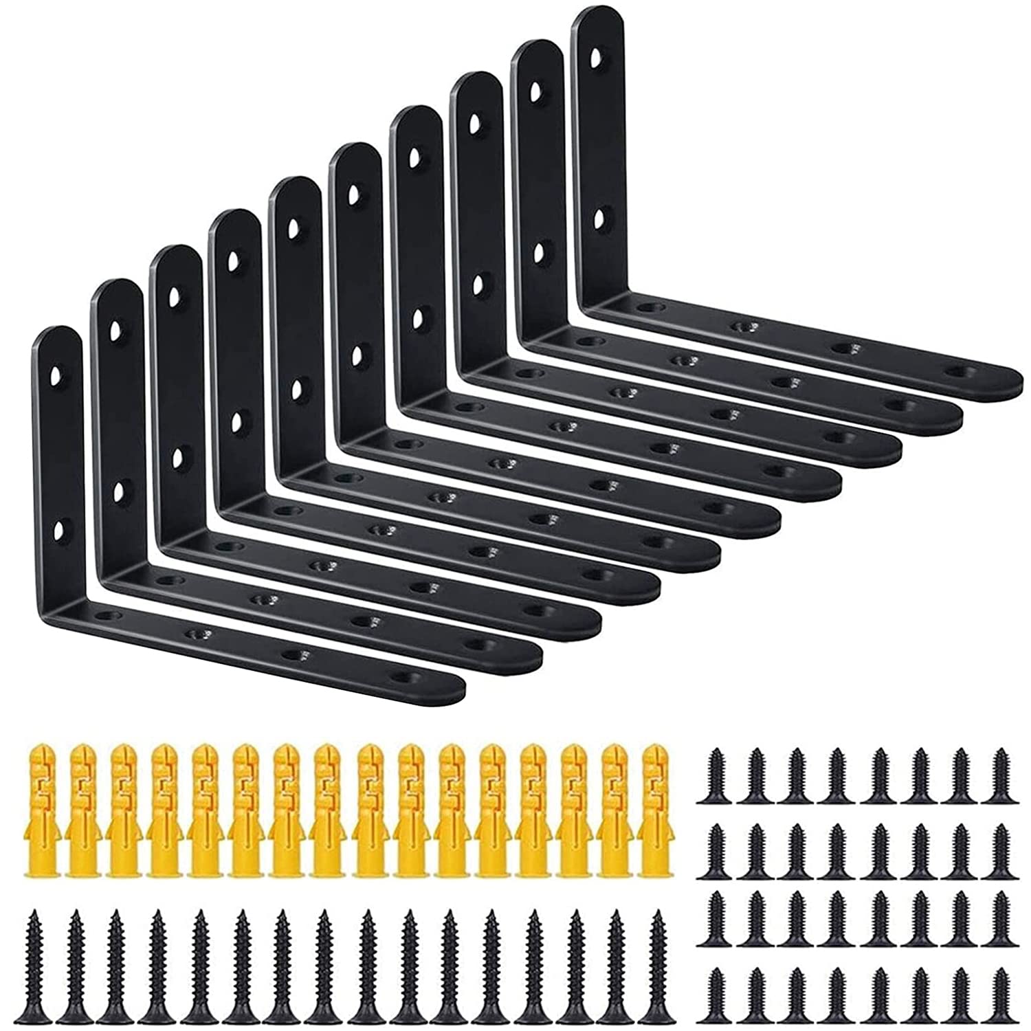 DOMI PRO 10 Pcs L-Shaped Brackets, 125mm x 75mm x 20mm, Used for Supporting and Connecting Fixed Angle Brackets, Maximum Load: 15kg (Black)