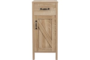 Puluomis Freestanding Bathroom Side Cabinet, 28-inch Modern Natural Color Wood Fixture Stand Pedestal Bathroom Storage Cabinet