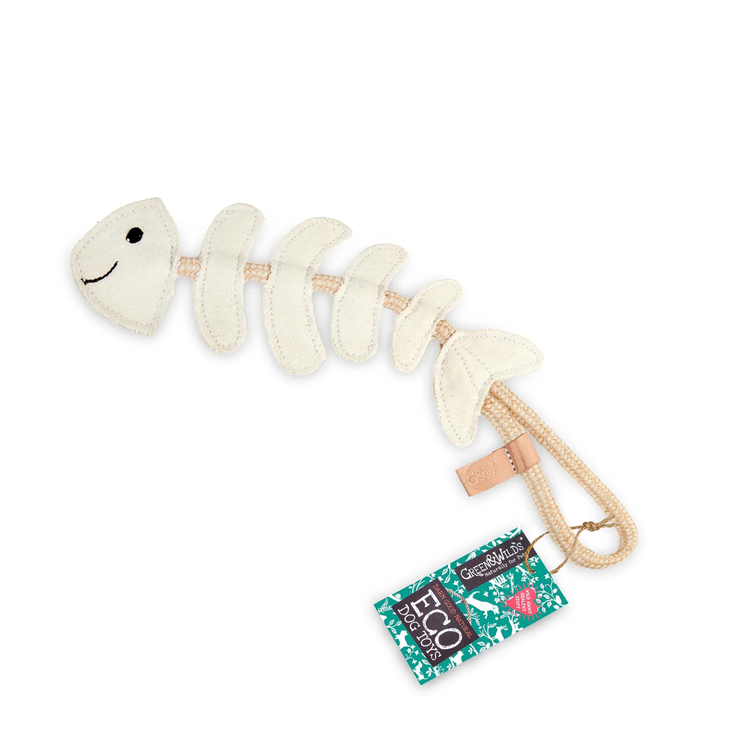 Green & Wilds Eco-Friendly Natural Dog Toy - Thin Lizzie Fish - Suede & Jute Sustainable Dog Chew Toy