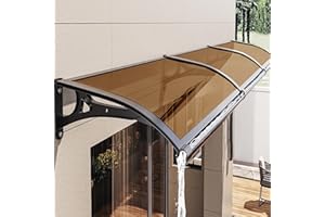 PHUSTJKL Window Awning Door Canopy, Awning for Door Entrance, Polycarbonate Cover Window Awnings Exterior with Aluminum Alloy Bracket Easy to Install for Sun Shutter, UV, Rain (24x55in, Brown)