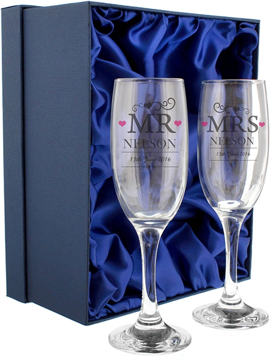 Personalised Mr & Mrs Pair of Flutes With Gift Box Wedding Couple