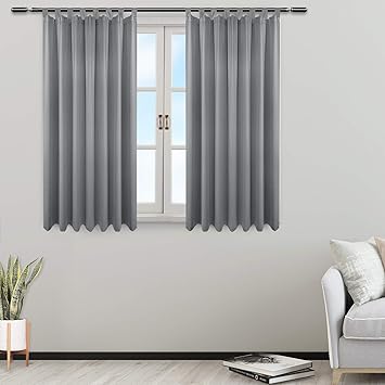 EUGAD 0282BCL-2, 2er Set schwere Verdunklungsvorhänge Gardinen Blickdicht mit Schlaufen kurz, Grau 175x135 cm (HxB), Vorhang 